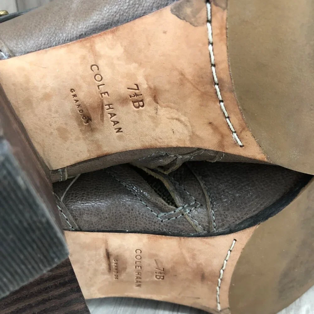 Cole Haan Ankle Boots Womens 7.5B Taupe Brown Leather Zip Booties